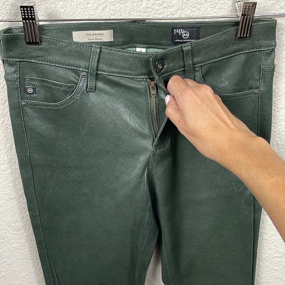 New AG Adriano Goldschmied The Legging Super Skinny Green Leather Pants Sz 26 - Picture 5 of 13